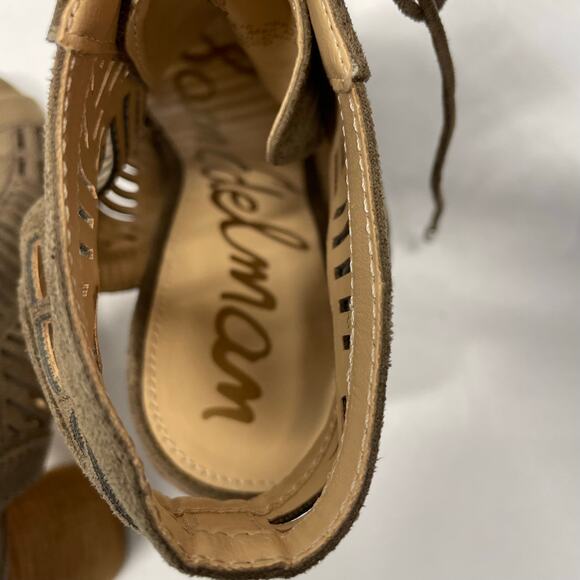 Sam Edelman Block Heel Open Toe Bootie with Laser Cutouts Brown Size 9.5 - Picture 4 of 8